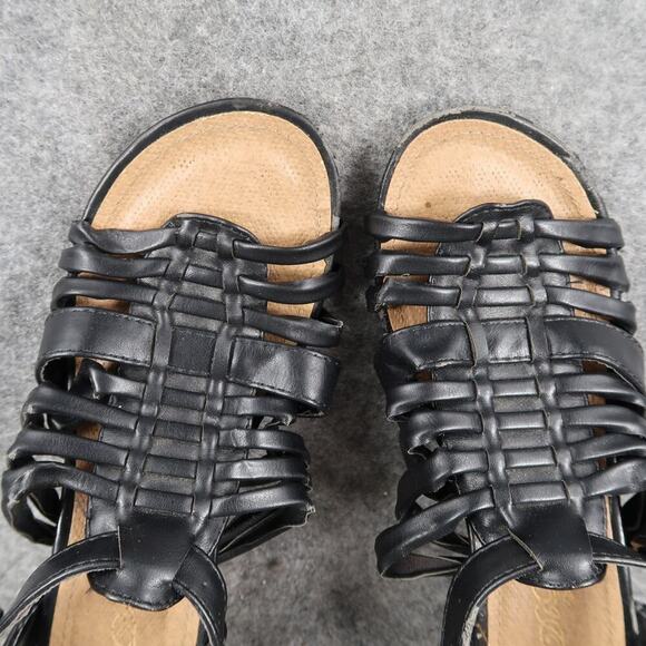 DbDk Fashion Shoes Womens 6.5 Sandals Wedge Buckle Ankle Strap Black Open Toe - Picture 9 of 15